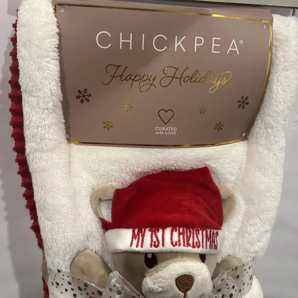 Chickpea Happy Holidays 2 Pc Blanket & My 1st Christmas Bear Gift Set NWT